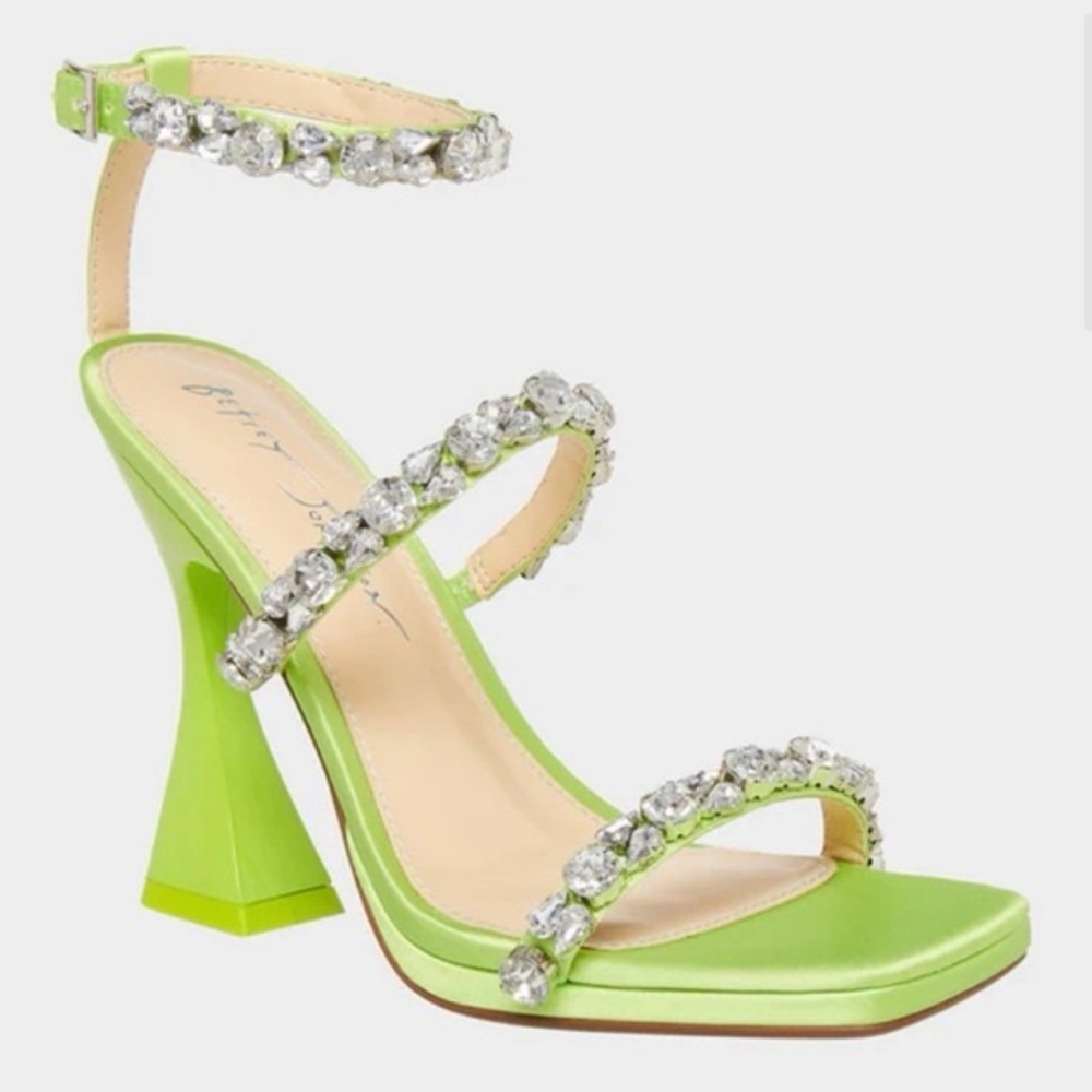 BETSEY JOHNSON SB-PERRY Ankle-Strap Jeweled Glam Green Heels Dress Sandals Sz 8 - Picture 2 of 9